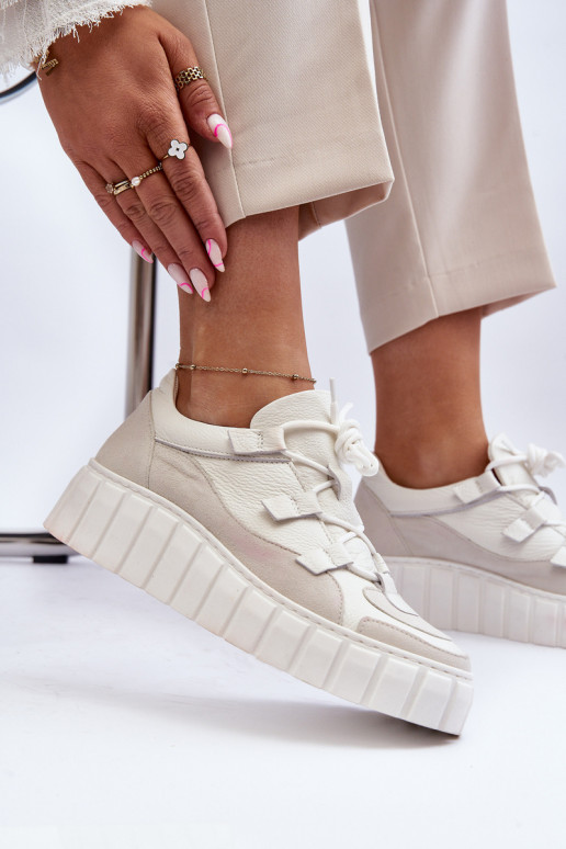 Sieviešu Āda sporta apavi ar platformu M01/1 Zazoo Ziloņkaula krāsas