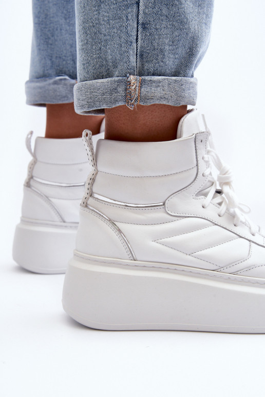 Zazoo 3392/X Sieviešu Āda sporta apavi ar platformu baltas krāsas