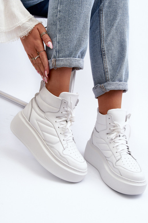 Zazoo 3392/X Sieviešu Āda sporta apavi ar platformu baltas krāsas