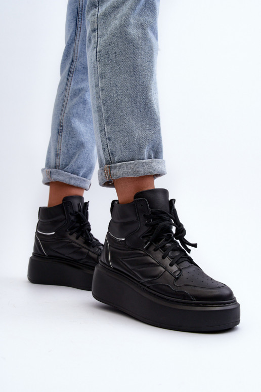 Zazoo 3392/X Sieviešu Āda sporta apavi ar platformu melnas krāsas