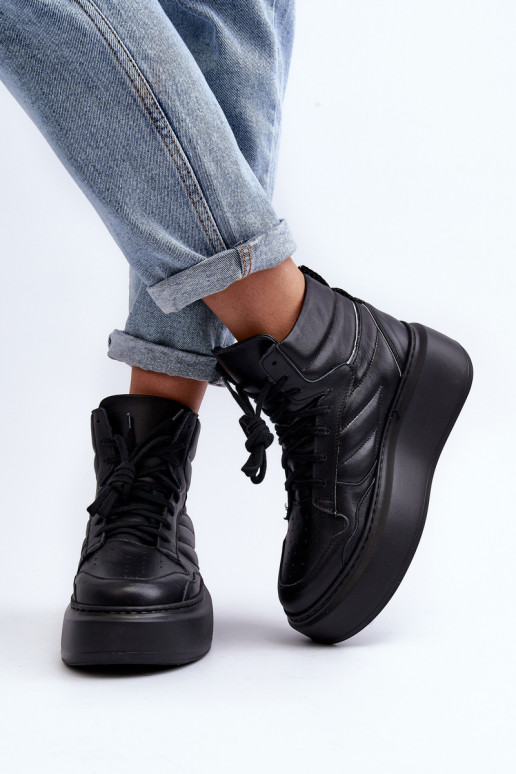 Zazoo 3392/X Sieviešu Āda sporta apavi ar platformu melnas krāsas