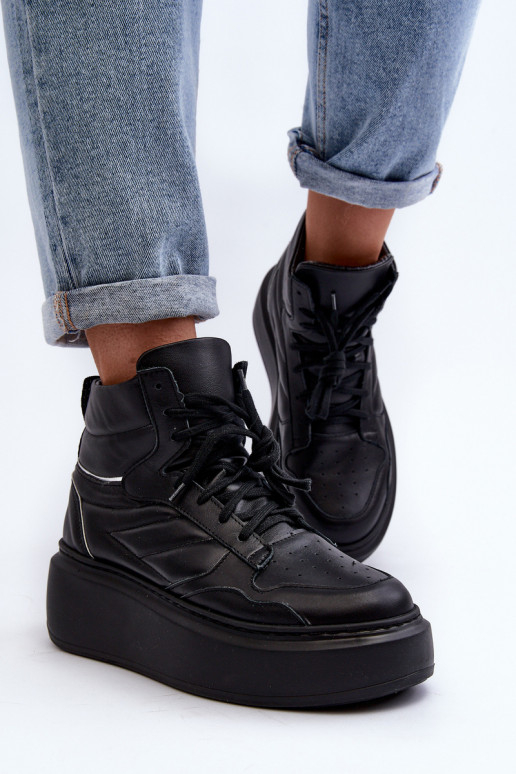 Zazoo 3392/X Sieviešu Āda sporta apavi ar platformu melnas krāsas