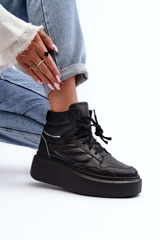 Zazoo 3392/X Sieviešu Āda sporta apavi ar platformu melnas krāsas