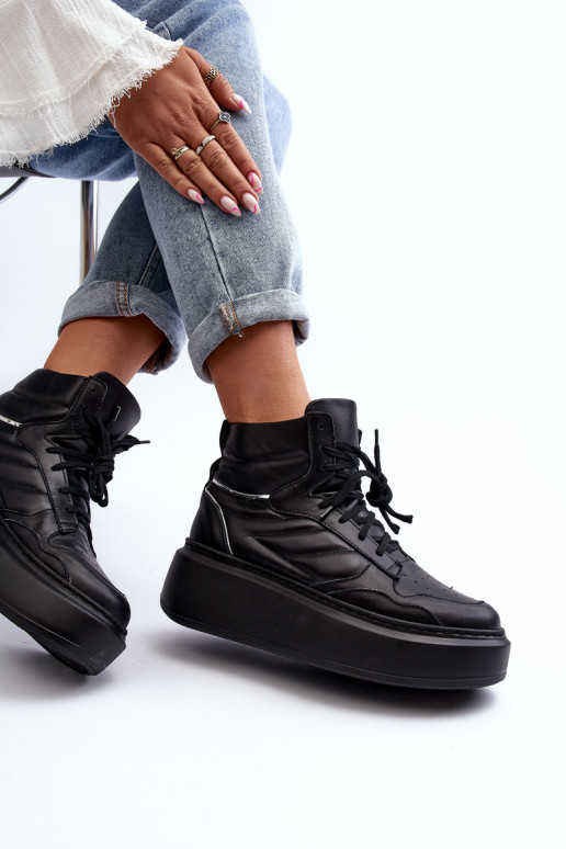 Zazoo 3392/X Sieviešu Āda sporta apavi ar platformu melnas krāsas