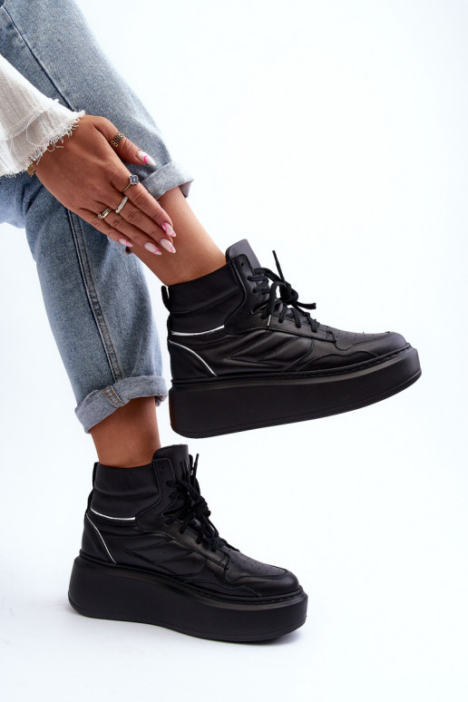 Zazoo 3392/X Sieviešu Āda sporta apavi ar platformu melnas krāsas