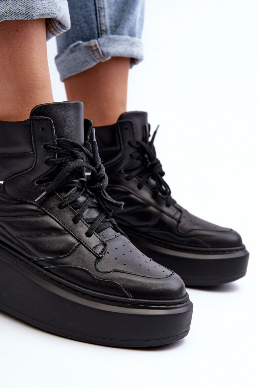 Zazoo 3392/X Sieviešu Āda sporta apavi ar platformu melnas krāsas