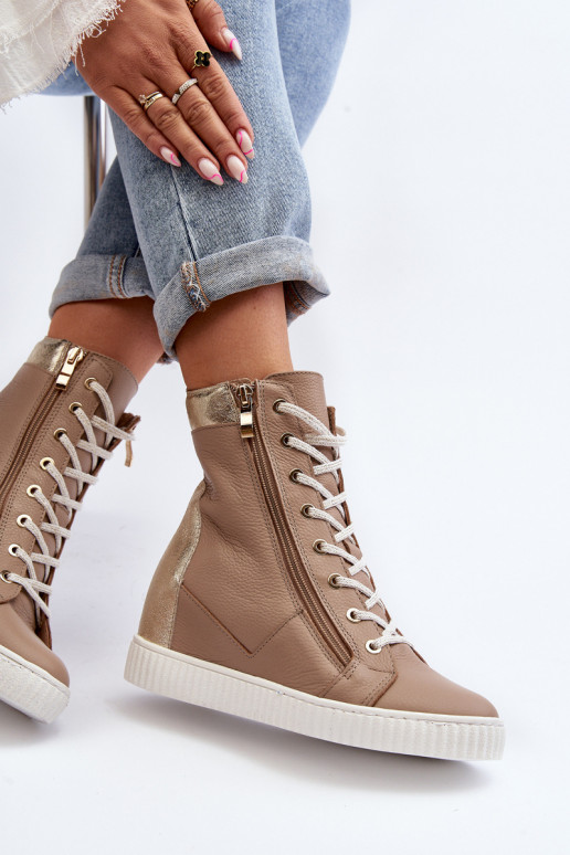 Zazoo 3081 Āda sieviešu puszābaki Uz Ķīļa smilšu krāsas Zazoo 3081 Āda sieviešu puszābaki Uz Ķīļa smilšu krāsas