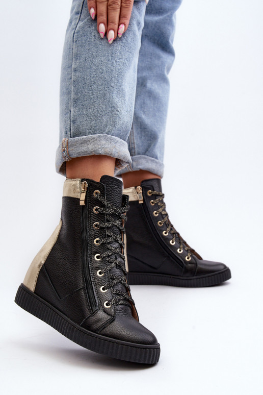 Zazoo 3081 Āda sieviešu puszābaki Uz Ķīļa melnas krāsas