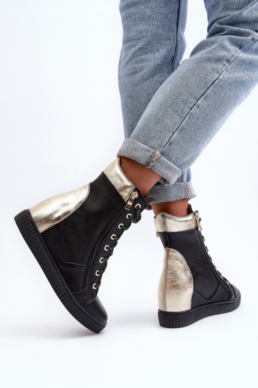 Zazoo 3081 Āda sieviešu puszābaki Uz Ķīļa melnas krāsas