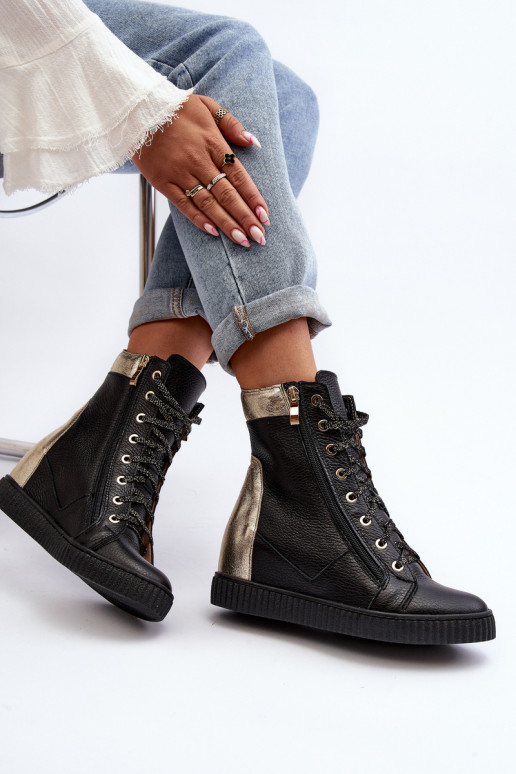 Zazoo 3081 Āda sieviešu puszābaki Uz Ķīļa melnas krāsas