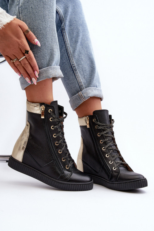 Zazoo 3081 Āda sieviešu puszābaki Uz Ķīļa melnas krāsas