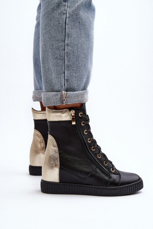 Zazoo 3081 Āda sieviešu puszābaki Uz Ķīļa melnas krāsas