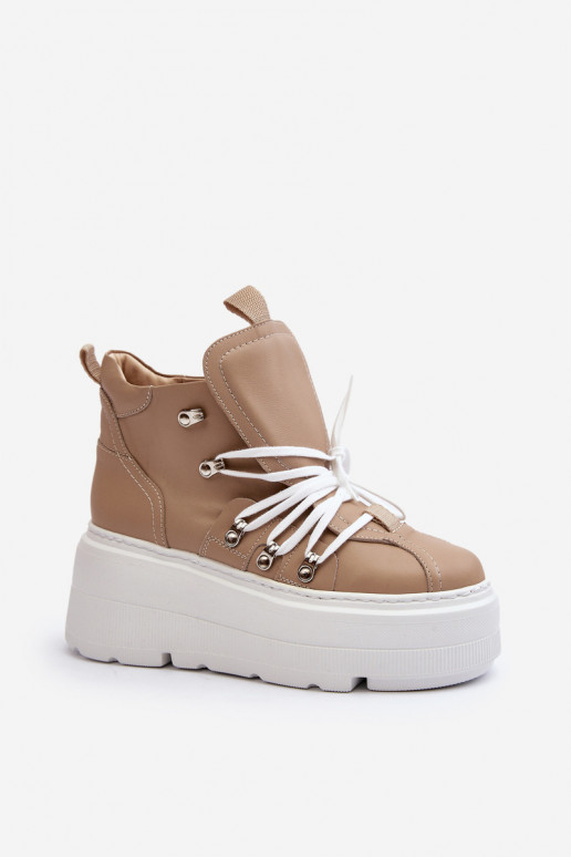 Zazoo 3416 Āda Sieviešu sporta apavi smilšu krāsas Zazoo 3416 Āda Sieviešu sporta apavi smilšu krāsas
