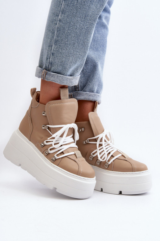 Zazoo 3416 Āda Sieviešu sporta apavi smilšu krāsas Zazoo 3416 Āda Sieviešu sporta apavi smilšu krāsas