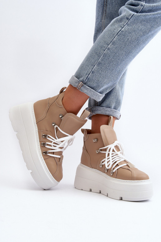 Zazoo 3416 Āda Sieviešu sporta apavi smilšu krāsas Zazoo 3416 Āda Sieviešu sporta apavi smilšu krāsas