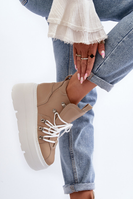 Zazoo 3416 Āda Sieviešu sporta apavi smilšu krāsas Zazoo 3416 Āda Sieviešu sporta apavi smilšu krāsas