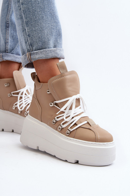 Zazoo 3416 Āda Sieviešu sporta apavi smilšu krāsas Zazoo 3416 Āda Sieviešu sporta apavi smilšu krāsas