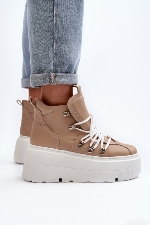 Zazoo 3416 Āda Sieviešu sporta apavi smilšu krāsas Zazoo 3416 Āda Sieviešu sporta apavi smilšu krāsas