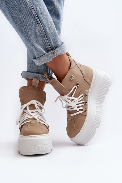 Zazoo 3416 Āda Sieviešu sporta apavi smilšu krāsas Zazoo 3416 Āda Sieviešu sporta apavi smilšu krāsas