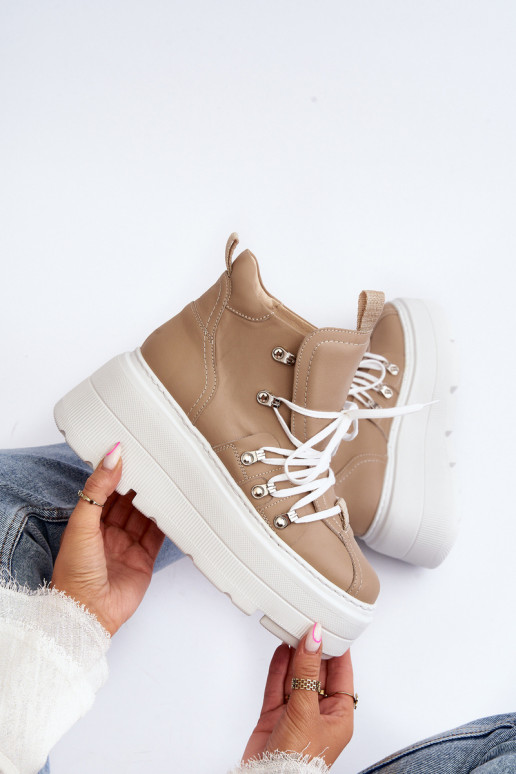 Zazoo 3416 Āda Sieviešu sporta apavi smilšu krāsas Zazoo 3416 Āda Sieviešu sporta apavi smilšu krāsas