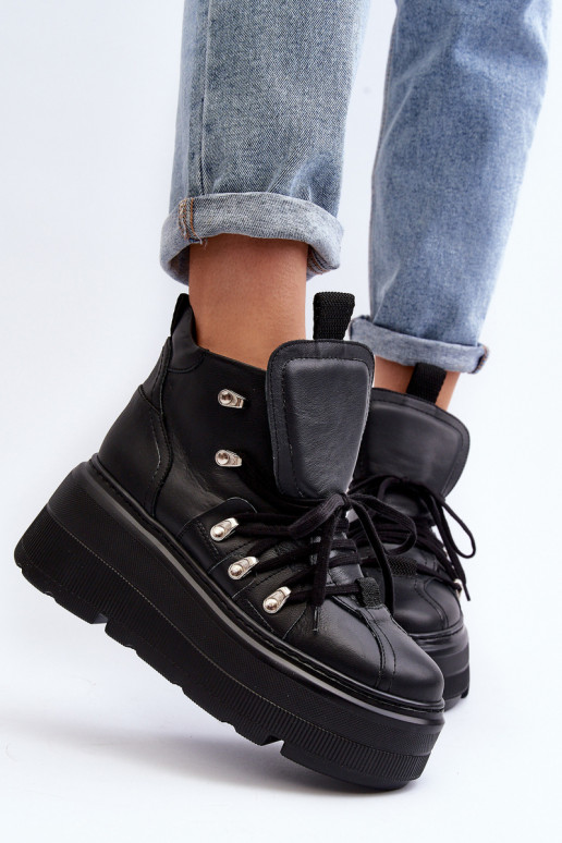 Zazoo 3416 Āda Sieviešu sporta apavi melnas krāsas Zazoo 3416 Āda Sieviešu sporta apavi melnas krāsas