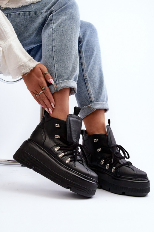 Zazoo 3416 Āda Sieviešu sporta apavi melnas krāsas Zazoo 3416 Āda Sieviešu sporta apavi melnas krāsas