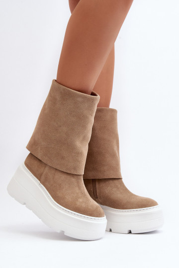 Zazoo 3410 zamšādas Sieviešu Sieviešu puszābaki ar platformu smilšu krāsas 2