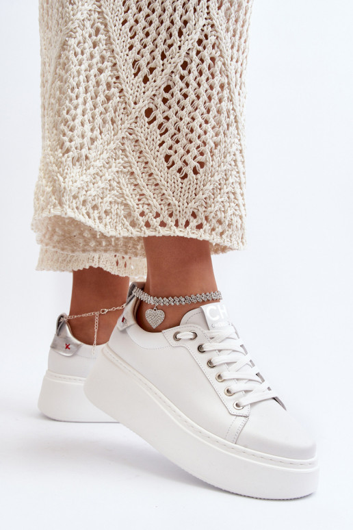 Āda Sieviešu Sneakers modeļa apavi Ar rokassprādzi CheBello 4406 baltas krāsas Āda Sieviešu Sneakers modeļa apavi Ar rokassprādzi CheBello 4406 baltas krāsas