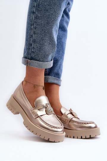 Āda apavi Mokasīni ar ornamentiem CheBello 4291 Zelta krāsas 2