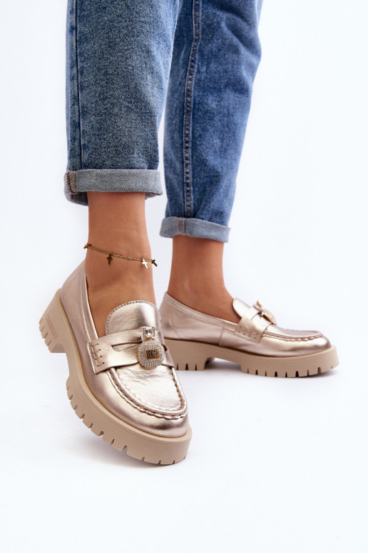 Āda apavi Mokasīni ar ornamentiem CheBello 4291 Zelta krāsas Āda apavi Mokasīni ar ornamentiem CheBello 4291 Zelta krāsas