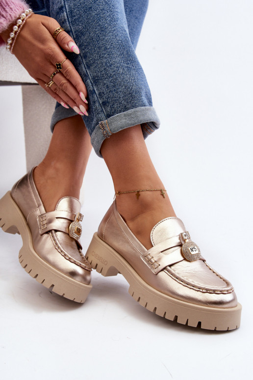 Āda apavi Mokasīni ar ornamentiem CheBello 4291 Zelta krāsas Āda apavi Mokasīni ar ornamentiem CheBello 4291 Zelta krāsas