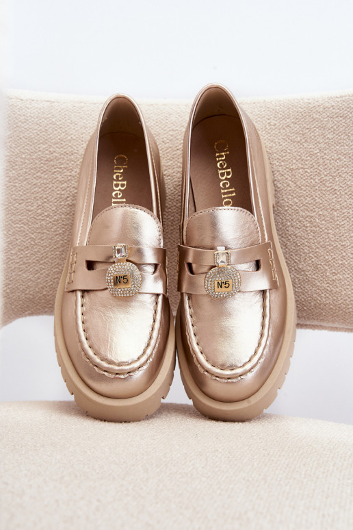 Āda apavi Mokasīni ar ornamentiem CheBello 4291 Zelta krāsas Āda apavi Mokasīni ar ornamentiem CheBello 4291 Zelta krāsas