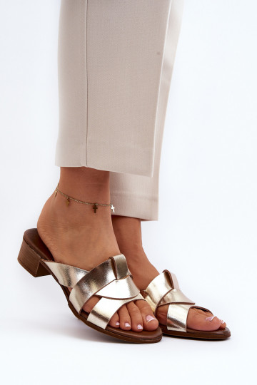 Zazoo 40236 Čibas no dabīgas ādas Sieviešu Uz Zema Papēža Zelta krāsas 2