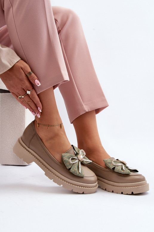 Sieviešu Āda Mokasīni ar bantītēm Laura Messi 2787 smilšu krāsas Sieviešu Āda Mokasīni ar bantītēm Laura Messi 2787 smilšu krāsas