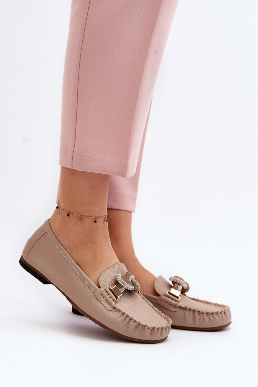Āda sieviešu mokasīni ar ornamentiem Laura Messi 2761 smilšu krāsas Āda sieviešu mokasīni ar ornamentiem Laura Messi 2761 smilšu krāsas