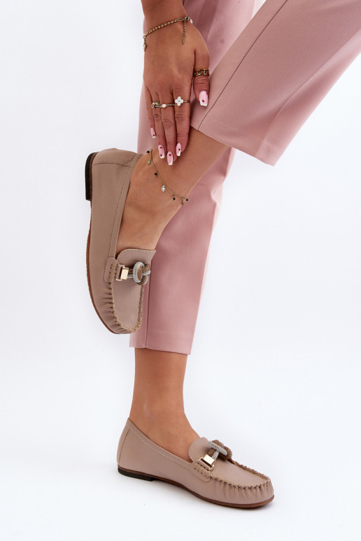 Āda sieviešu mokasīni ar ornamentiem Laura Messi 2761 smilšu krāsas Āda sieviešu mokasīni ar ornamentiem Laura Messi 2761 smilšu krāsas