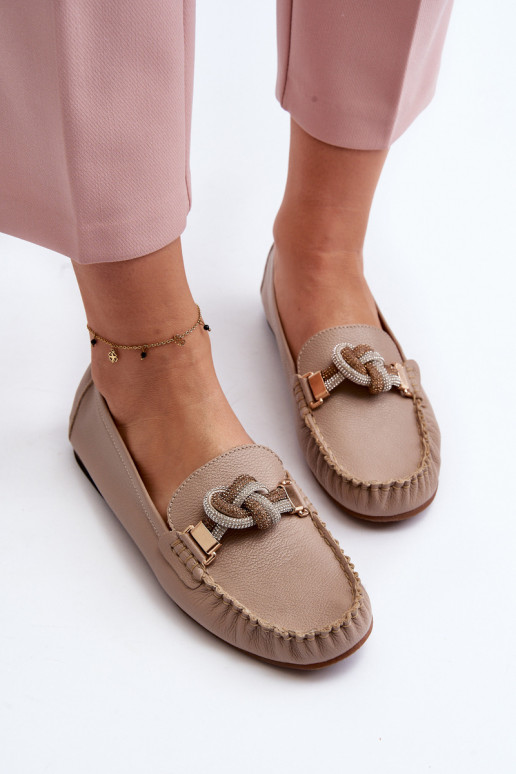 Āda sieviešu mokasīni ar ornamentiem Laura Messi 2761 smilšu krāsas Āda sieviešu mokasīni ar ornamentiem Laura Messi 2761 smilšu krāsas