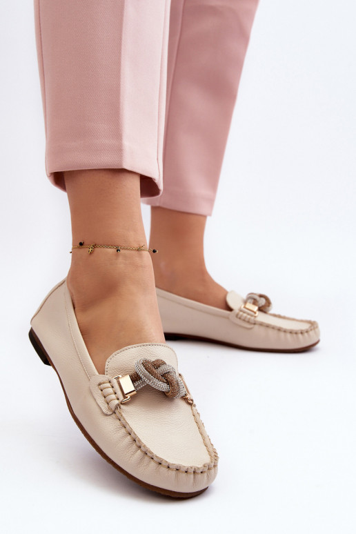 Āda sieviešu mokasīni ar ornamentiem Laura Messi 2761 Ziloņkaula krāsas Āda sieviešu mokasīni ar ornamentiem Laura Messi 2761 Ziloņkaula krāsas