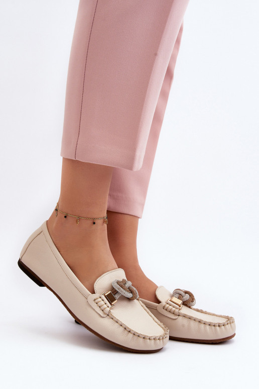 Āda sieviešu mokasīni ar ornamentiem Laura Messi 2761 Ziloņkaula krāsas Āda sieviešu mokasīni ar ornamentiem Laura Messi 2761 Ziloņkaula krāsas