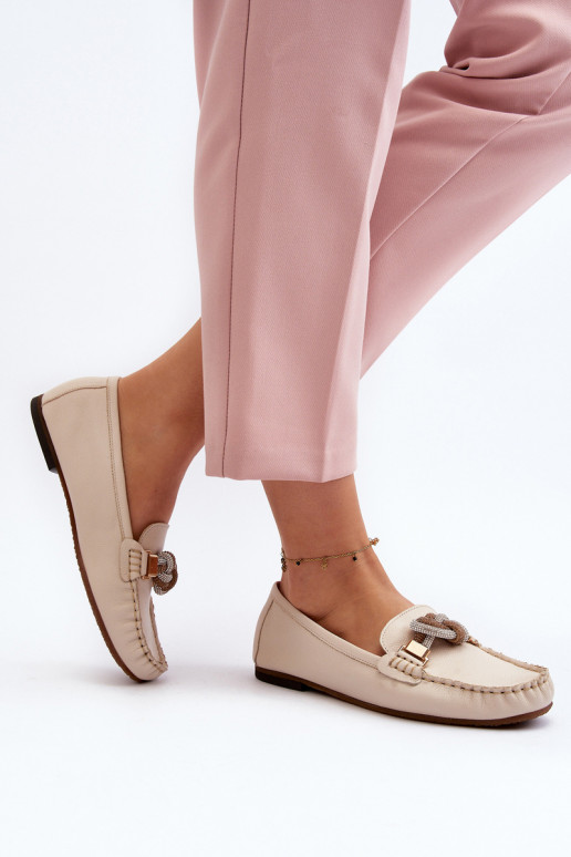 Āda sieviešu mokasīni ar ornamentiem Laura Messi 2761 Ziloņkaula krāsas Āda sieviešu mokasīni ar ornamentiem Laura Messi 2761 Ziloņkaula krāsas