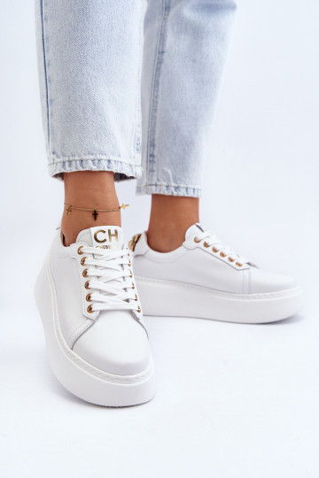 Sieviešu Āda Sneakers modeļa apavi ar platformu CheBello 4367 baltas krāsas