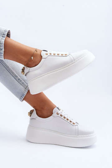 Sieviešu Āda Sneakers modeļa apavi ar platformu CheBello 4367 baltas krāsas 2