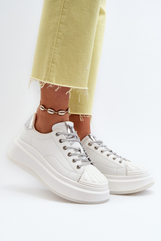 Āda Sneakers modeļa apavi Sieviešu ar platformu GOE NN2N4033 baltas krāsas Āda Sneakers modeļa apavi Sieviešu ar platformu GOE NN2N4033 baltas krāsas