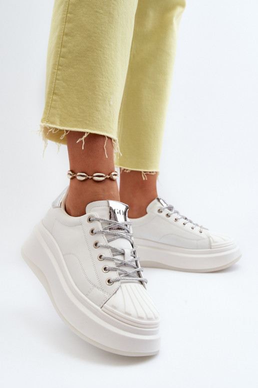 Āda Sneakers modeļa apavi Sieviešu ar platformu GOE NN2N4033 baltas krāsas Āda Sneakers modeļa apavi Sieviešu ar platformu GOE NN2N4033 baltas krāsas