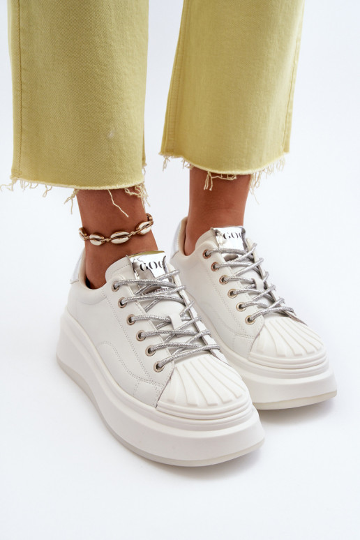 Āda Sneakers modeļa apavi Sieviešu ar platformu GOE NN2N4033 baltas krāsas Āda Sneakers modeļa apavi Sieviešu ar platformu GOE NN2N4033 baltas krāsas