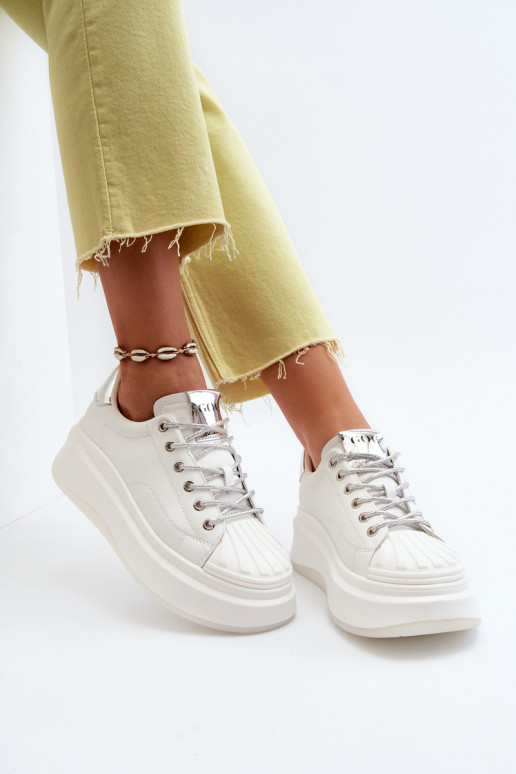 Āda Sneakers modeļa apavi Sieviešu ar platformu GOE NN2N4033 baltas krāsas Āda Sneakers modeļa apavi Sieviešu ar platformu GOE NN2N4033 baltas krāsas