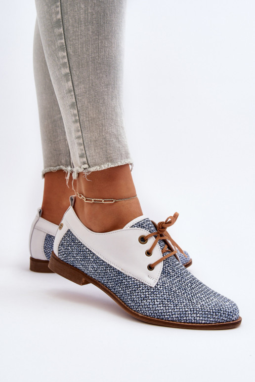 Āda apavi Sieviešu ar platiem papēžiem Tā irciejka 06461-17 Zilas krāsas Āda apavi Sieviešu ar platiem papēžiem Tā irciejka 06461-17 Zilas krāsas