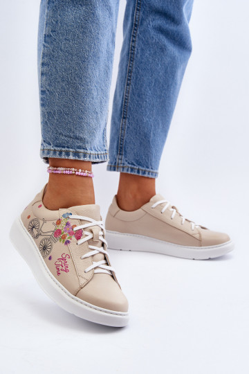 Zazoo 024/TAMARA Sieviešu Sneakers modeļa apavi Āda smilšu krāsas