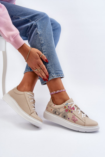 Zazoo 024/TAMARA Sieviešu Sneakers modeļa apavi Āda smilšu krāsas 2