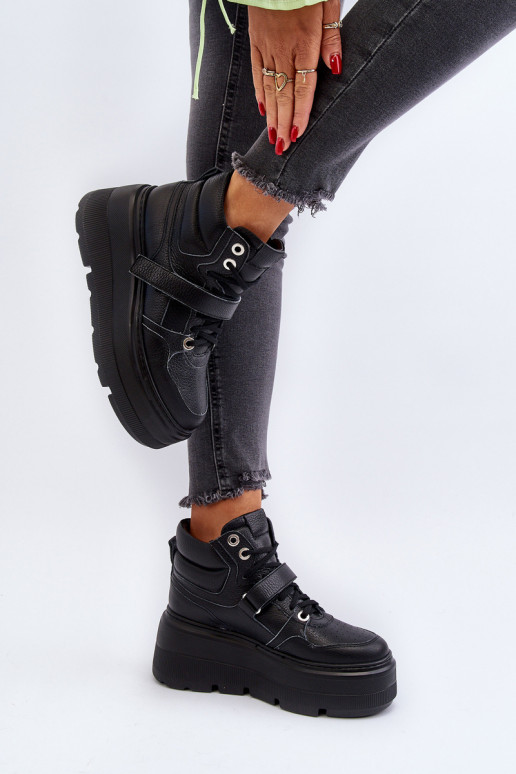 Zazoo 3450 Āda Sneakers modeļa apavi Sieviešu melnas krāsas